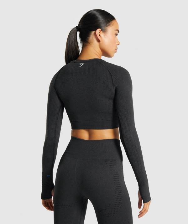 Damske Crop Top Gymshark Vital Seamless 2.0 Long Sleeve Čierne | MU6271389